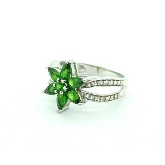 Estate Sterling Silver Green Zircon Marquise Cluster Ring Je - Picture 4 of 6
